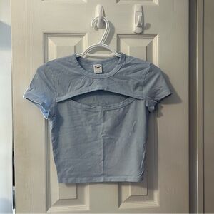Aritzia TNA Light Blue Cutout Crop Top